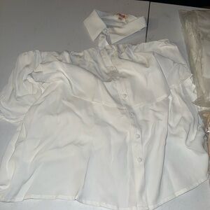 White Off Shoulder Button-Up Blouse